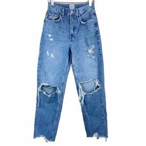 BDG Urban Outfitters Boho High-Rise Baggy Jeans Distressed Raw Hem Size 25 VGUC